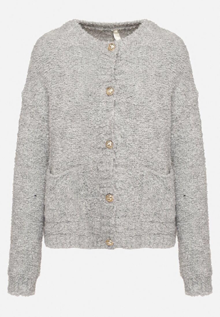 jumelle Cardigan Gri Deschis cu Viscoză Lână și Mohair Decorat cu Buzunare Edorianna