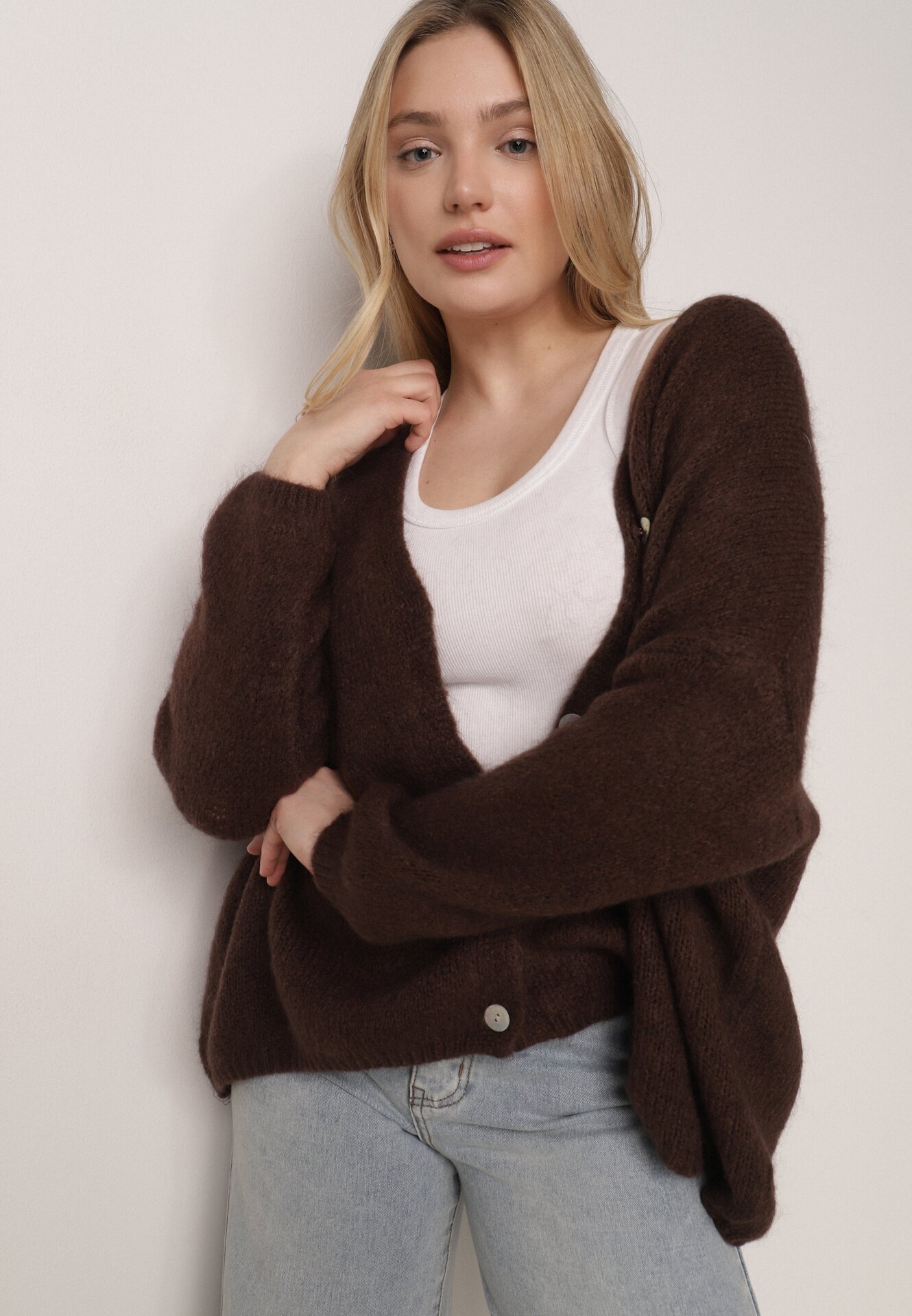 jumelle Cardigan Maro cu decolteu în V din tricot cu lână și mohair Lismio