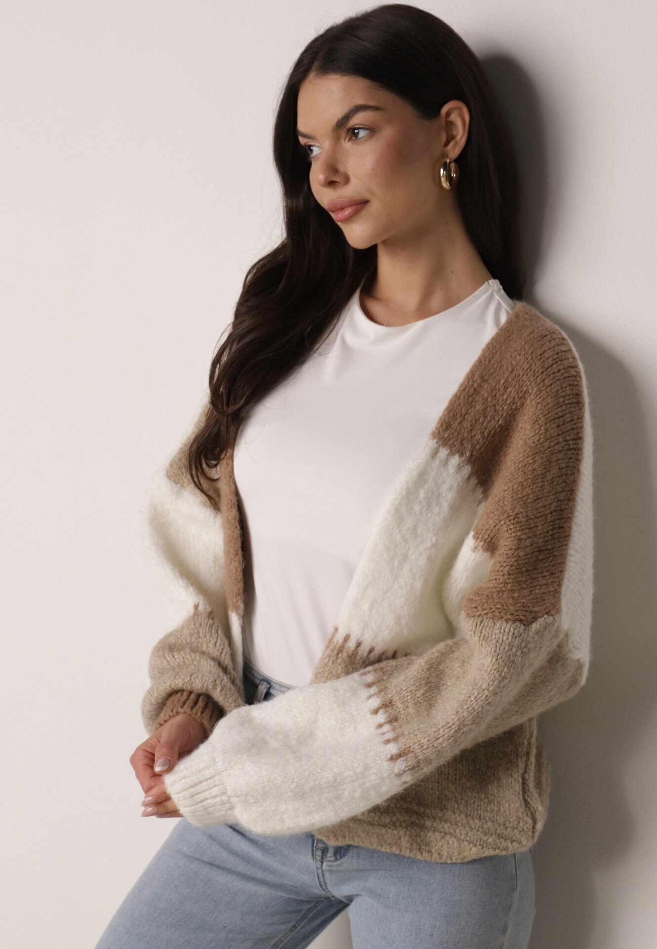 jumelle Cardigan Maro cu Lână și Viscoză cu petice patchwork Fesunesa
