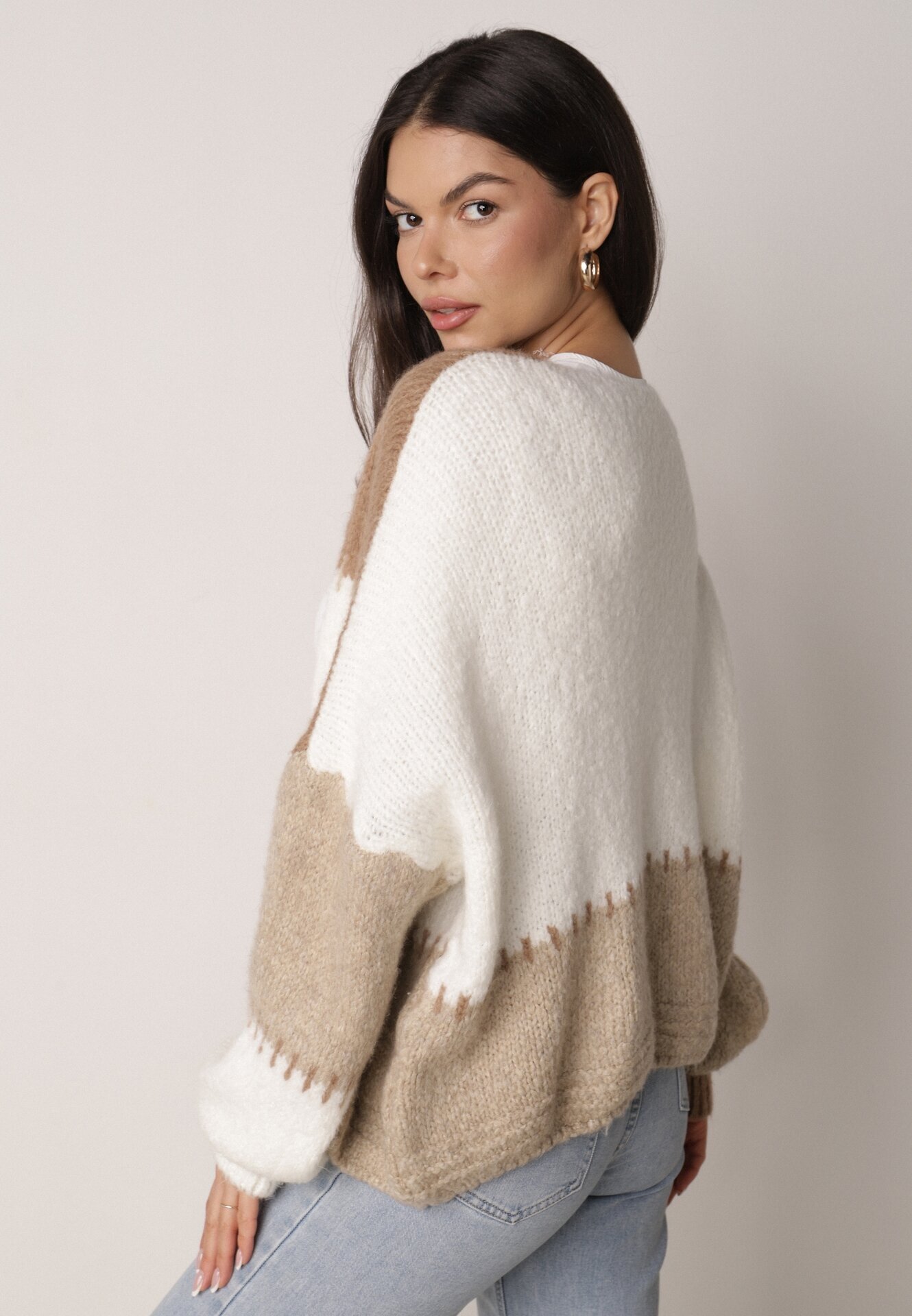jumelle Cardigan Maro cu Lână și Viscoză cu petice patchwork Fesunesa