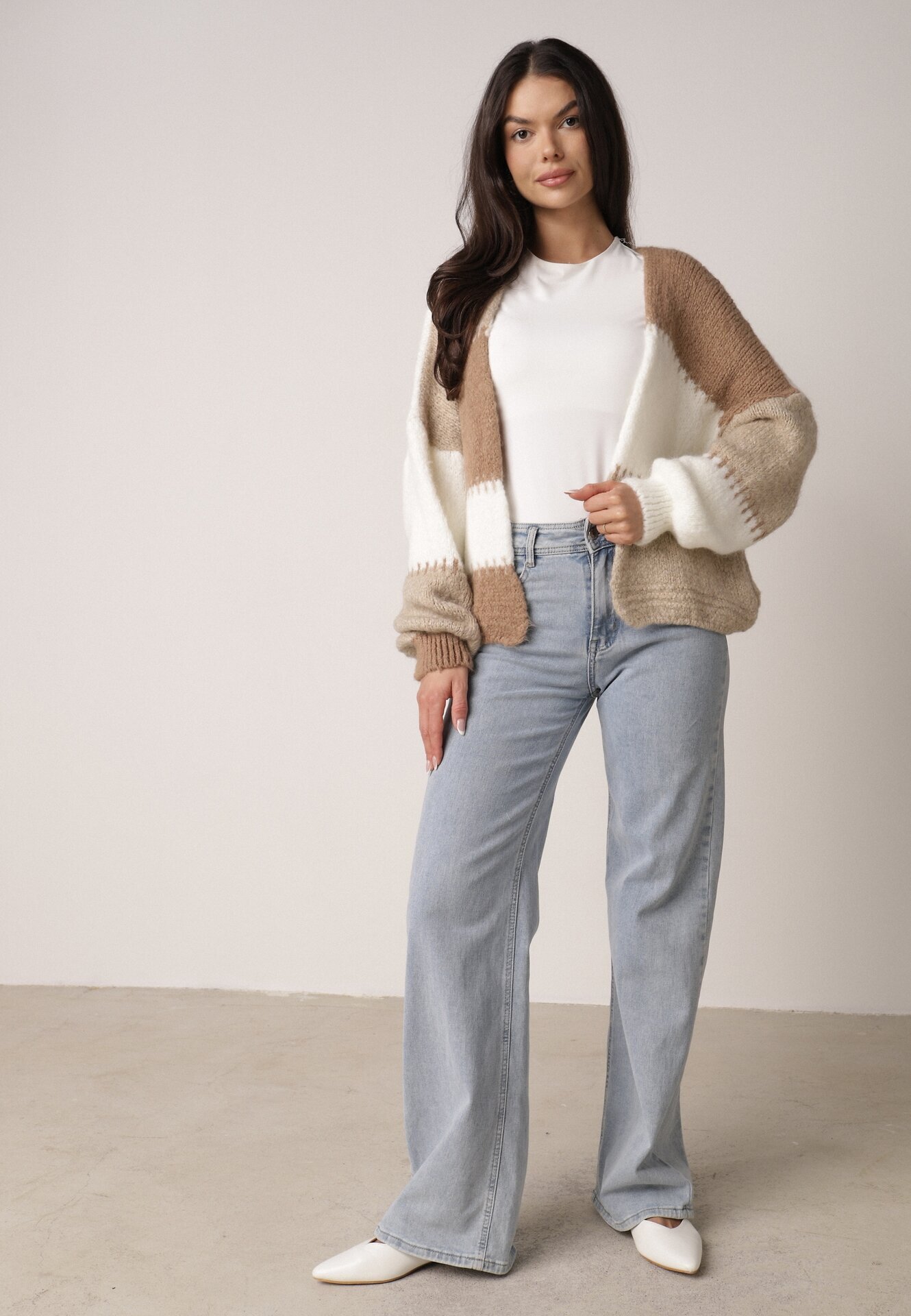 jumelle Cardigan Maro cu Lână și Viscoză cu petice patchwork Fesunesa