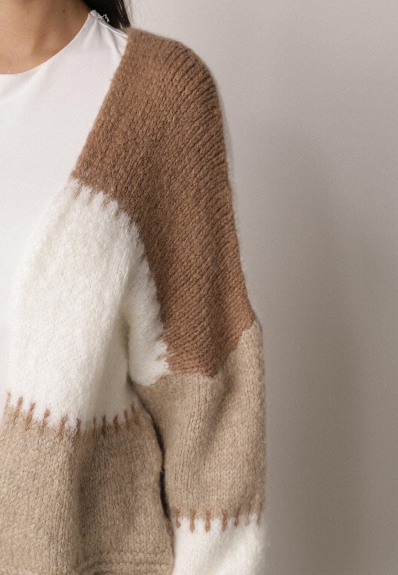 jumelle Cardigan Maro cu Lână și Viscoză cu petice patchwork Fesunesa