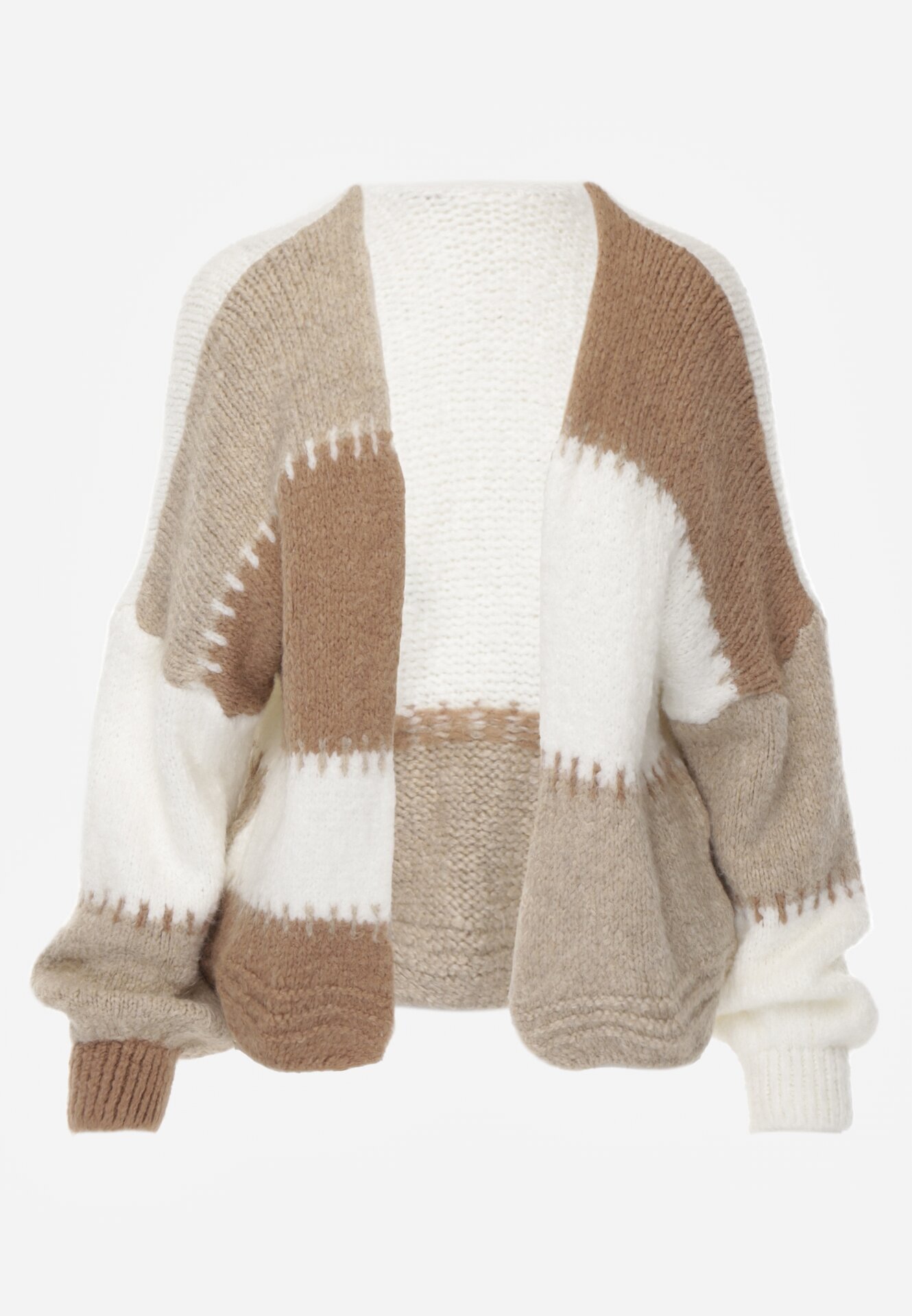 jumelle Cardigan Maro cu Lână și Viscoză cu petice patchwork Fesunesa