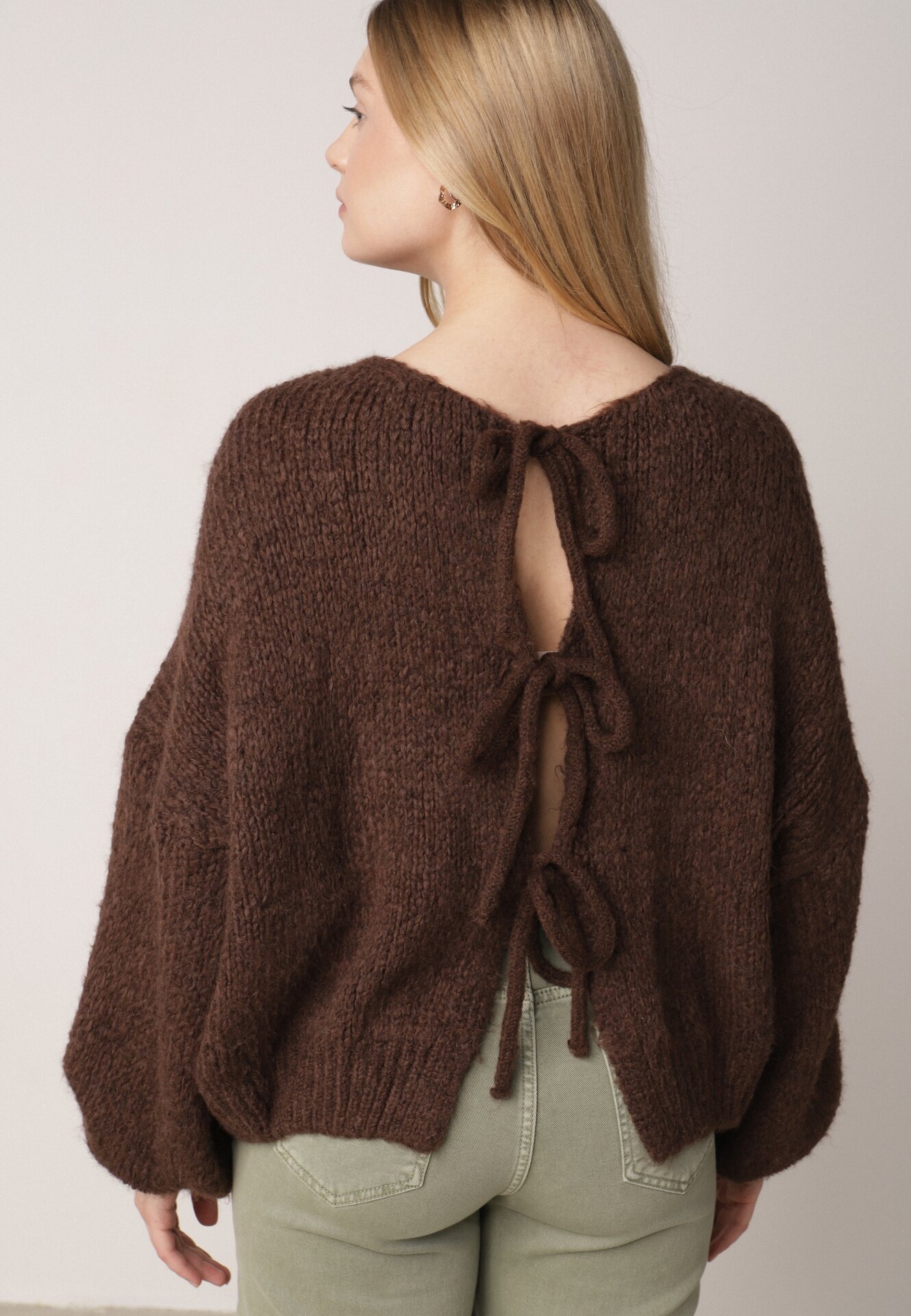 jumelle Cardigan Maro Oversize cu Lână Decorat cu Fundițe Eleathalie