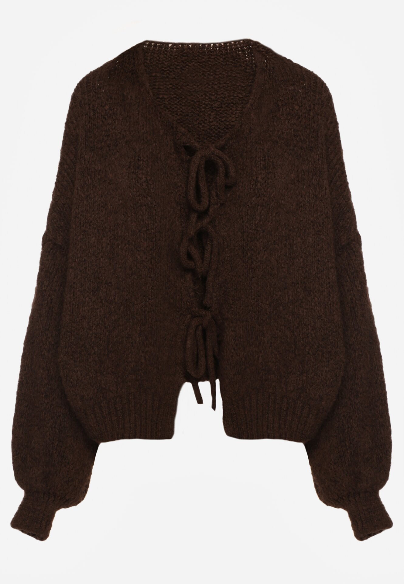 jumelle Cardigan Maro Oversize cu Lână Decorat cu Fundițe Eleathalie