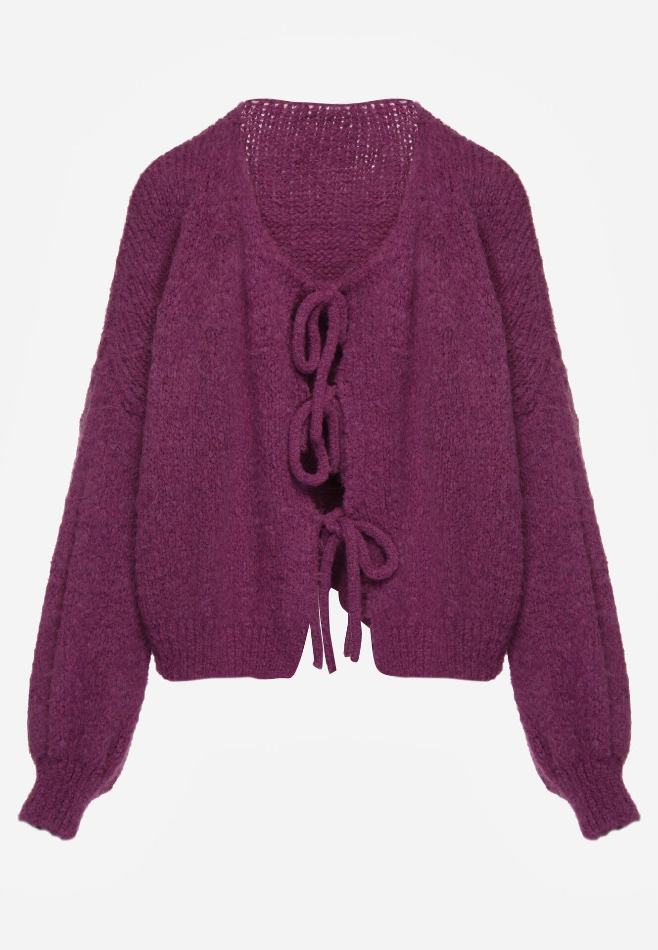 jumelle Cardigan Mov Oversize cu Lână Decorat cu Fundițe Eleathalie