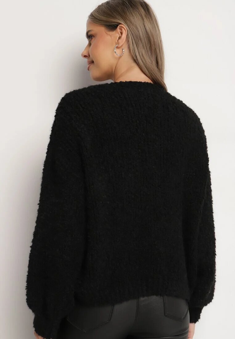 jumelle Cardigan negru cu Viscoză Bumbac Lână și Fundițe Lilore