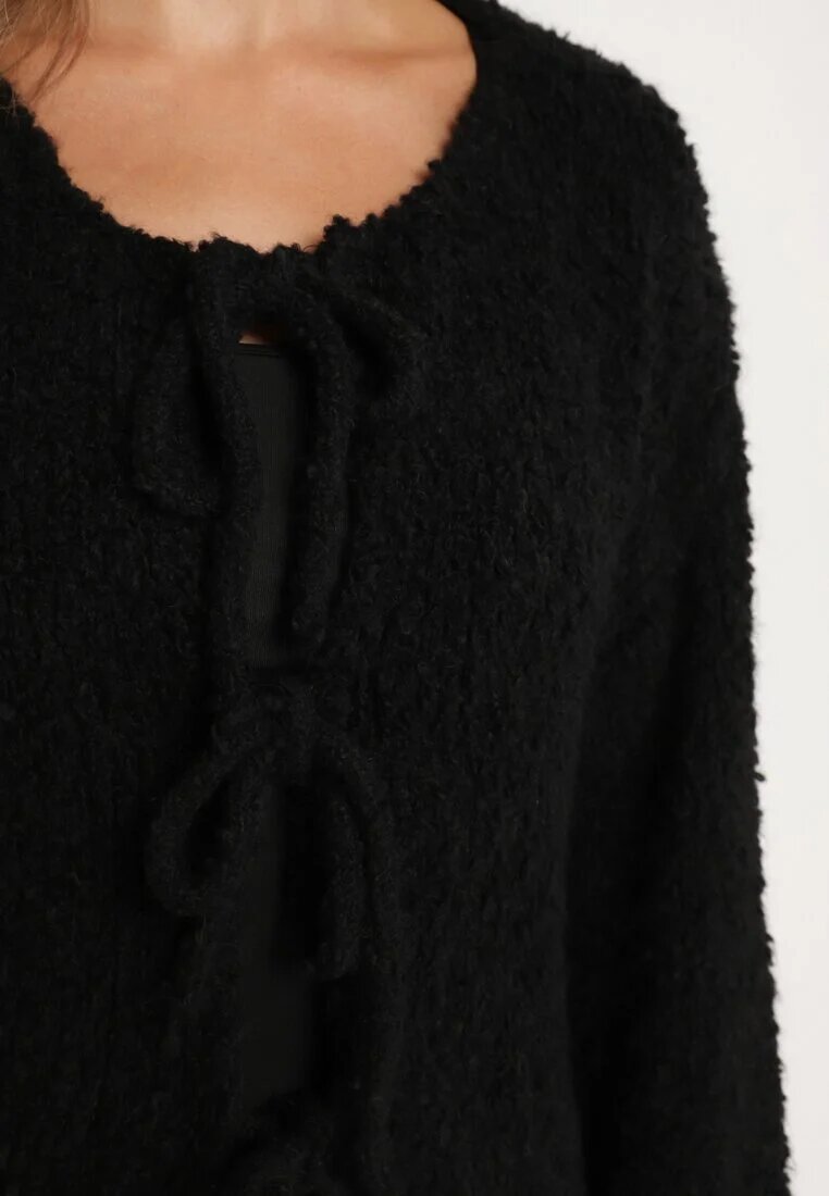 jumelle Cardigan negru cu Viscoză Bumbac Lână și Fundițe Lilore