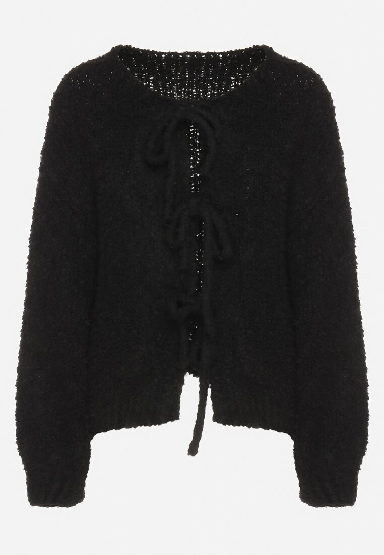 jumelle Cardigan negru cu Viscoză Bumbac Lână și Fundițe Lilore