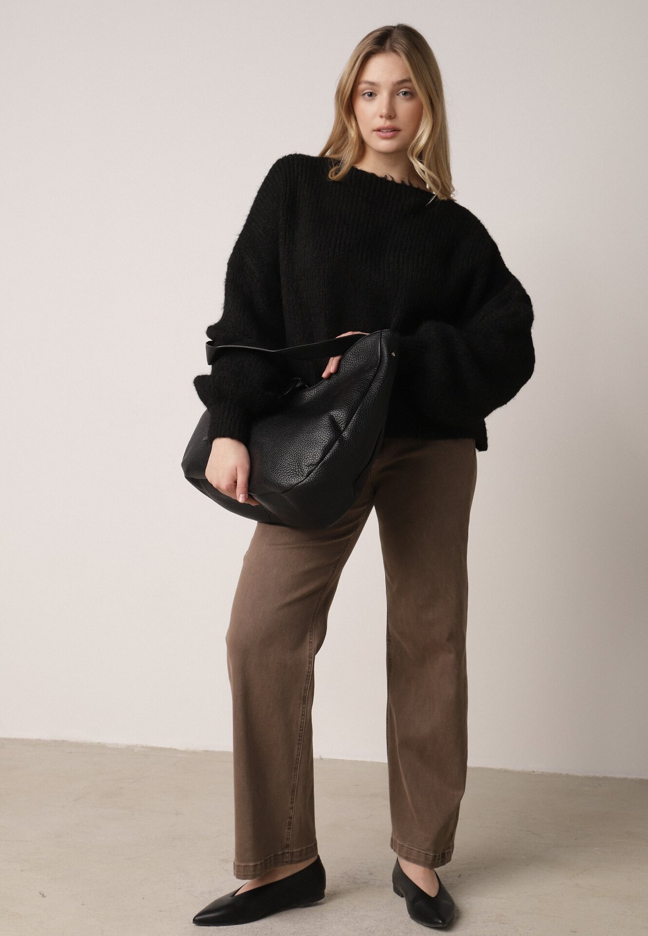 jumelle Cardigan Negru Oversize cu Lână Decorat cu Fundițe Eleathalie
