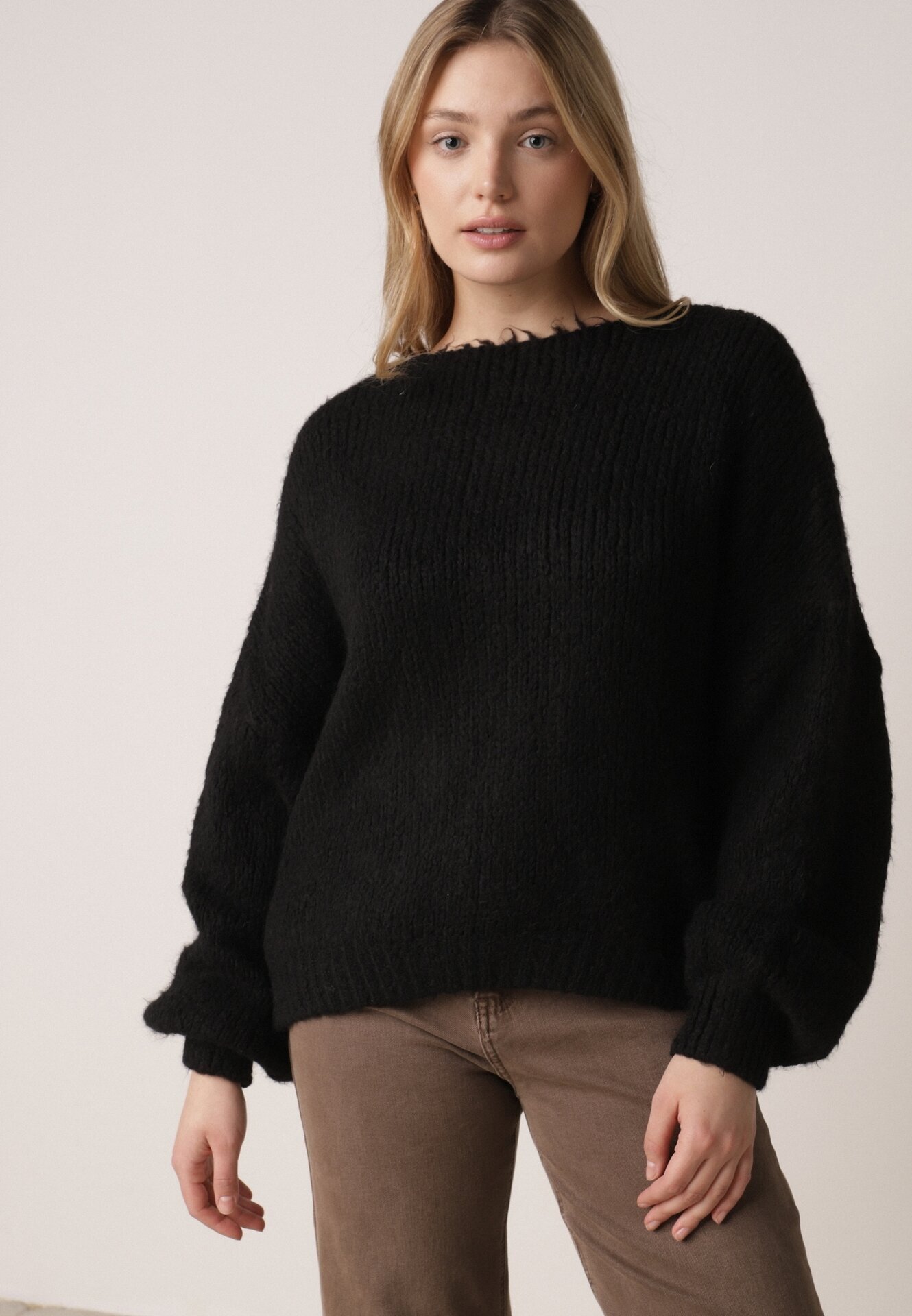jumelle Cardigan Negru Oversize cu Lână Decorat cu Fundițe Eleathalie