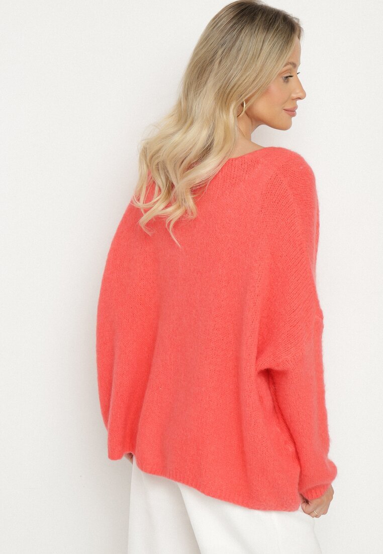 jumelle Cardigan Roz cu Decolteu în V din Tricot cu Lână și Mohair Lismio
