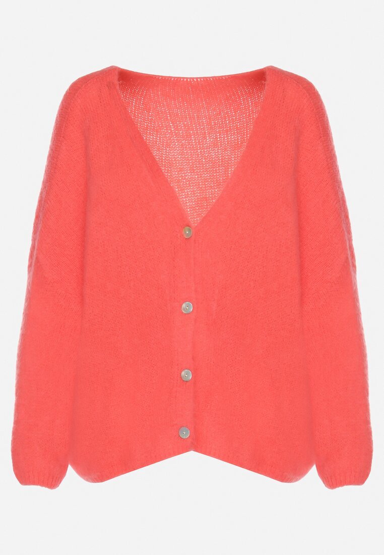 jumelle Cardigan Roz cu Decolteu în V din Tricot cu Lână și Mohair Lismio
