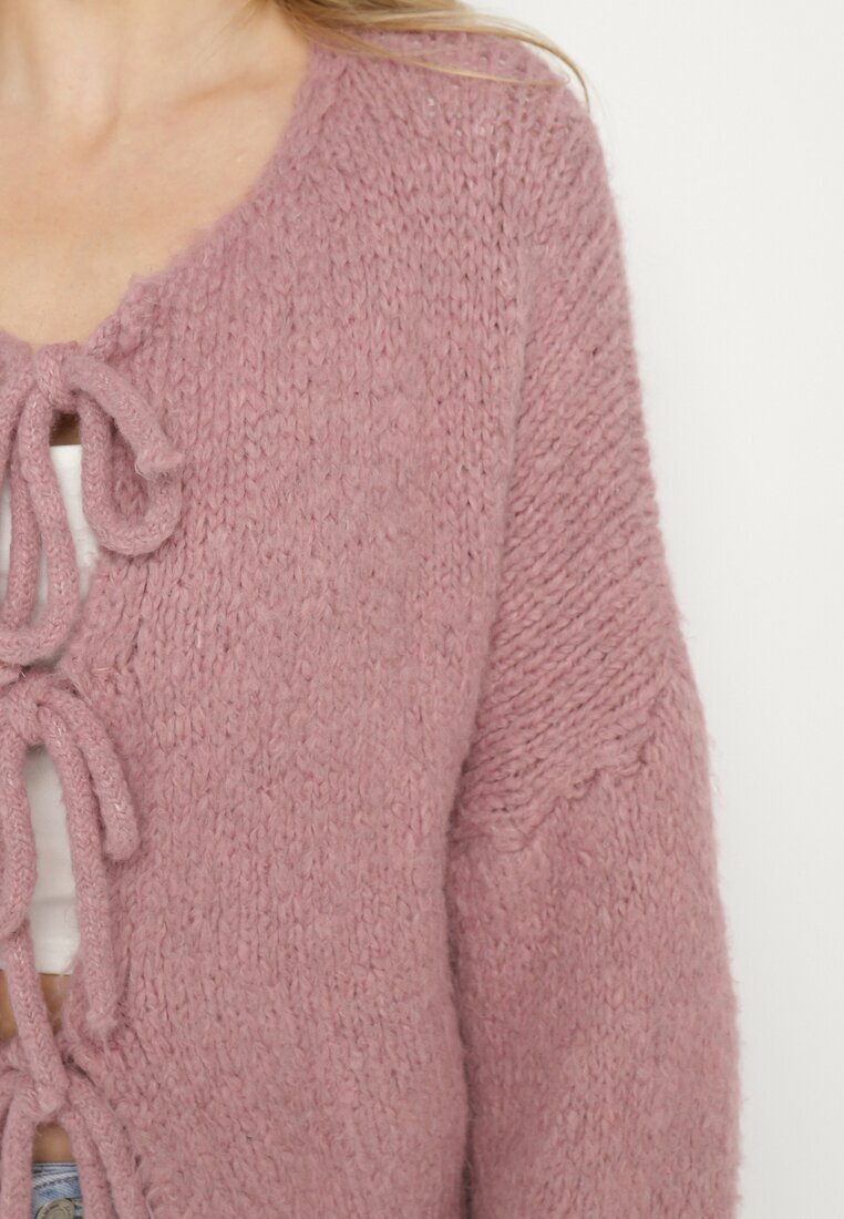 jumelle Cardigan roz Oversize cu Lână Decorat cu Fundițe Eleathalie