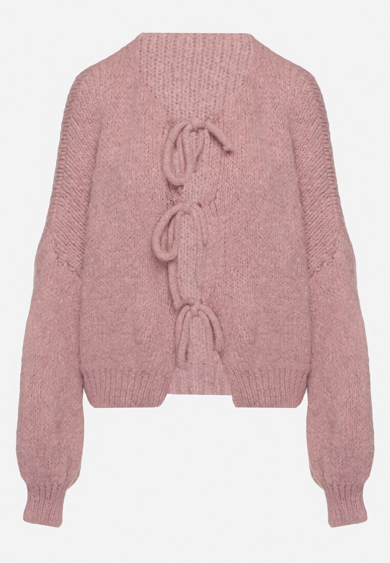jumelle Cardigan roz Oversize cu Lână Decorat cu Fundițe Eleathalie