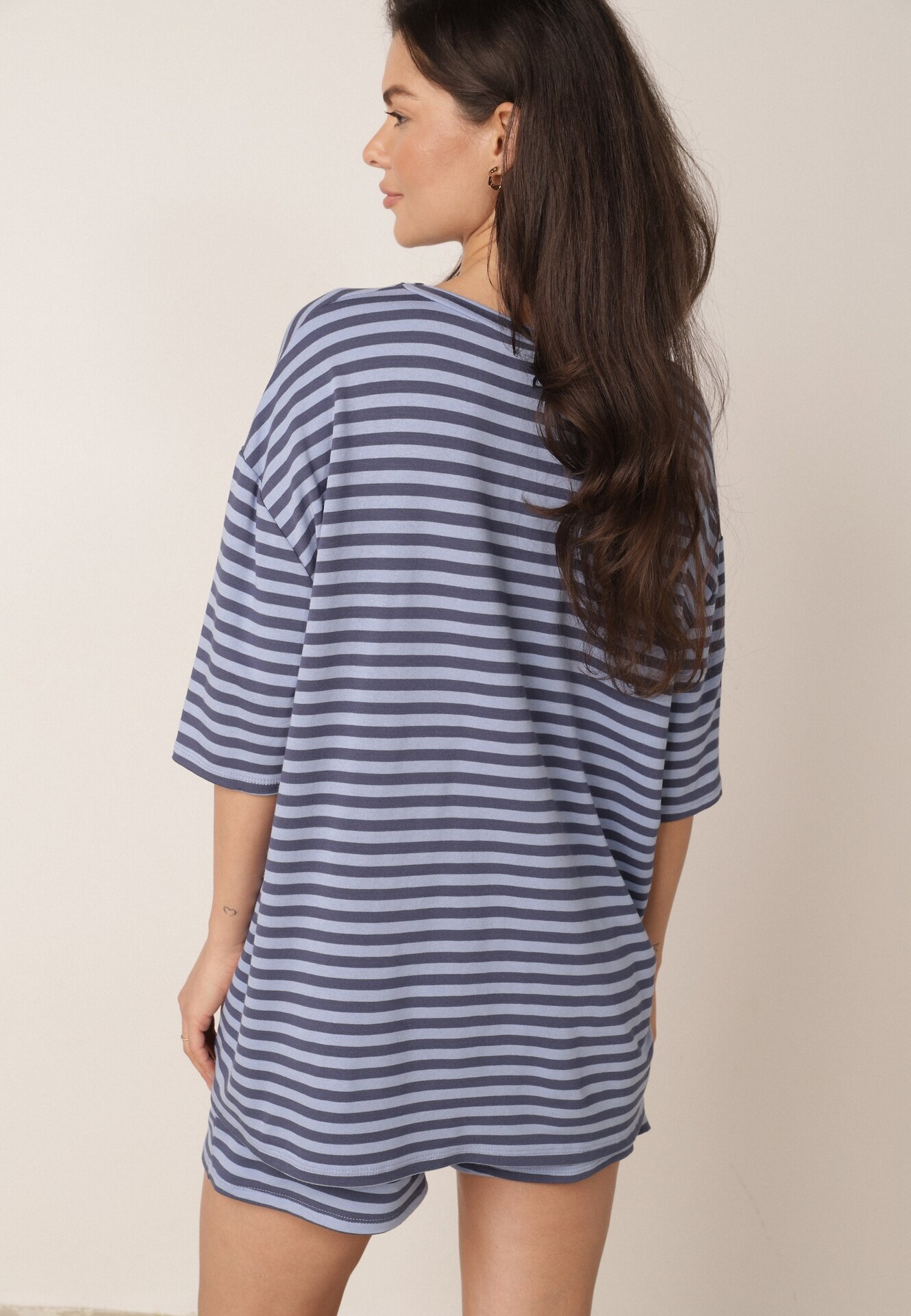 jumelle Compleu de vară oversize din vâscoză cu dungi T-shirt și short Agathona Albastru