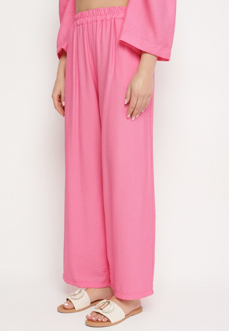 jumelle Compleu Fucsia din Viscoză Pantaloni largi și Cămașă Oversize Zivora
