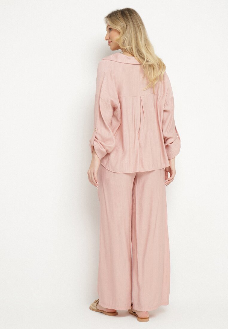 jumelle Compleu Roz din viscoză Oversize Cămașă și Pantaloni cu elastic în talie Natilira
