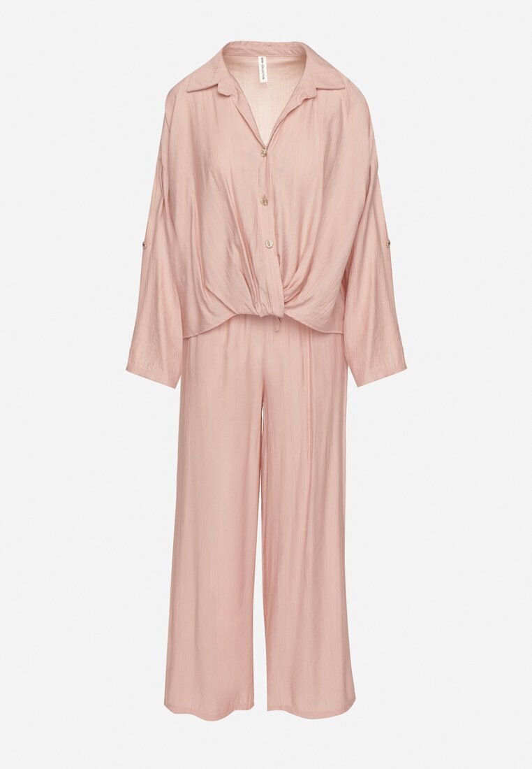 jumelle Compleu Roz din viscoză Oversize Cămașă și Pantaloni cu elastic în talie Natilira