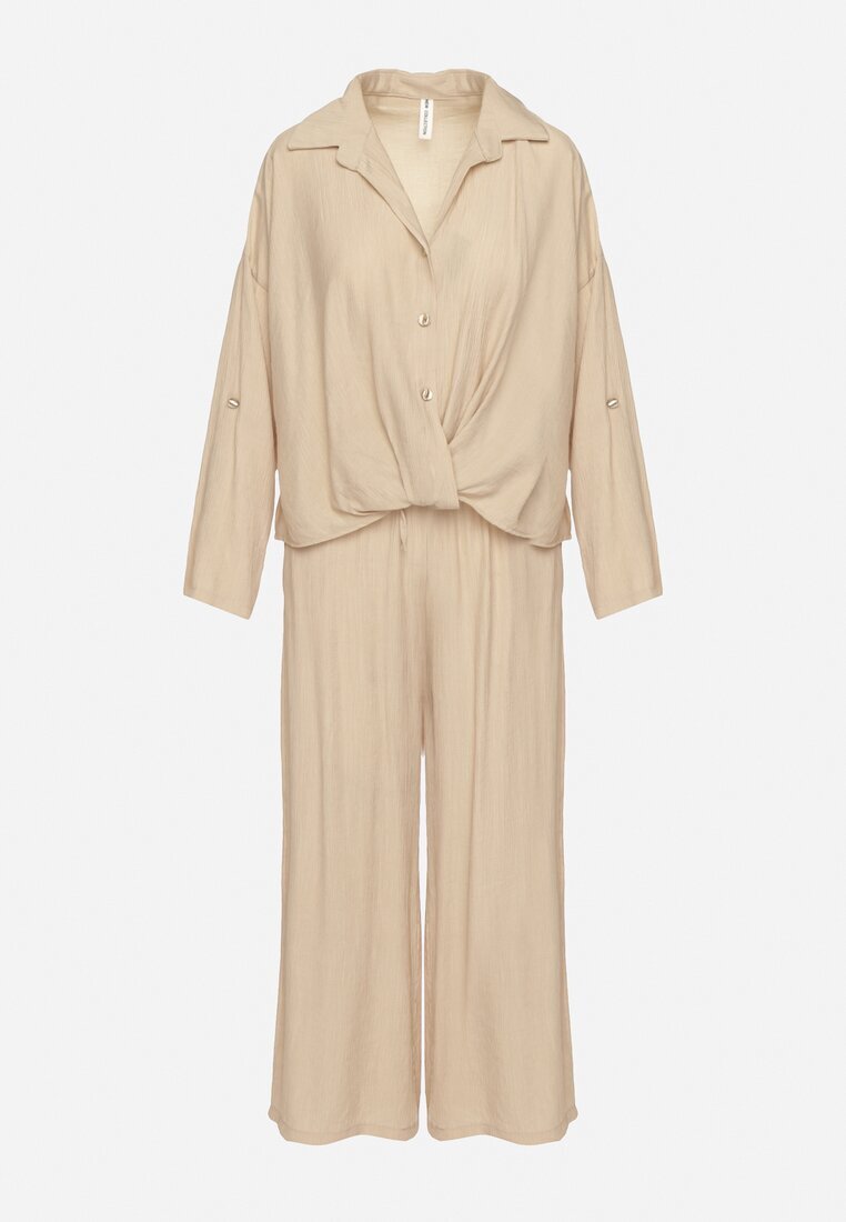 jumelle Compleu Viscoză Bej Deschis Oversize Cămașă și Pantaloni cu Elastic în Talie Natilira