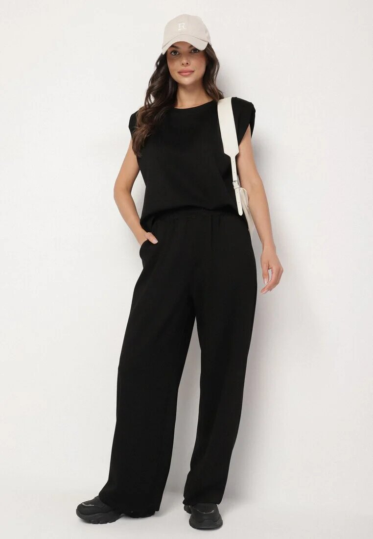 jumelle Komplet negru cu vâscoză Tricou cu umeri întăriți și Pantaloni largi Nevisari