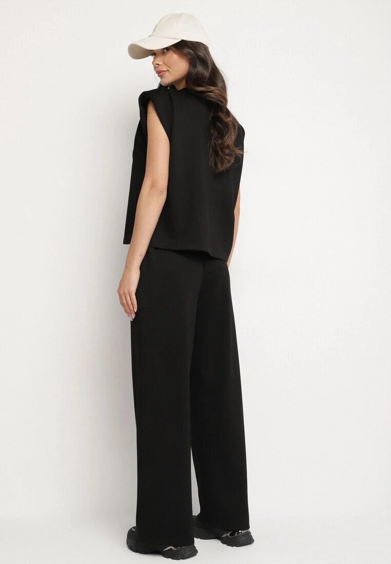 jumelle Komplet negru cu vâscoză Tricou cu umeri întăriți și Pantaloni largi Nevisari