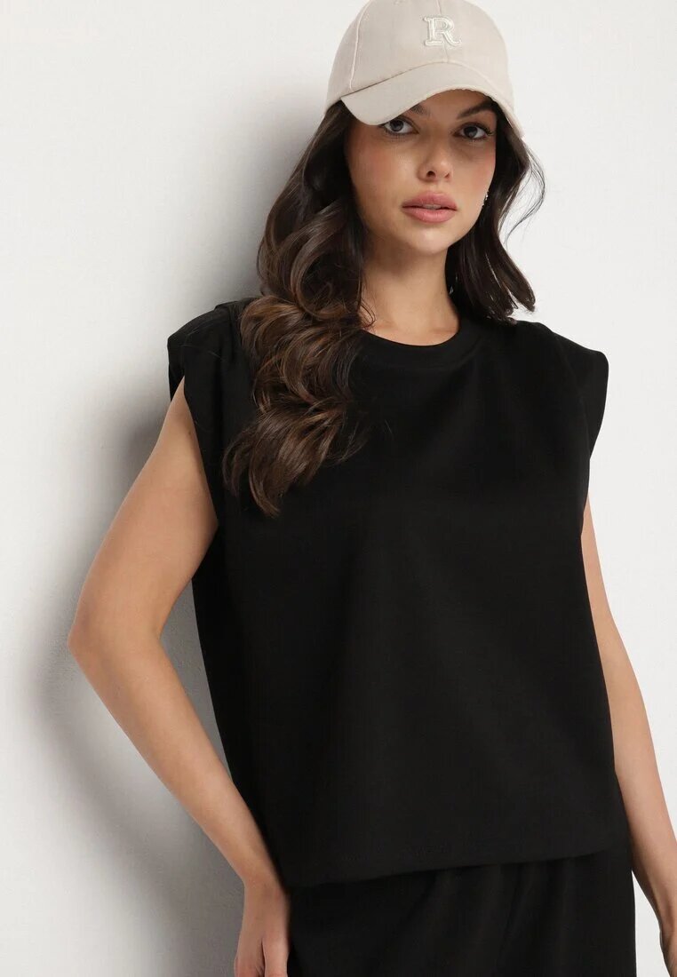 jumelle Komplet negru cu vâscoză Tricou cu umeri întăriți și Pantaloni largi Nevisari