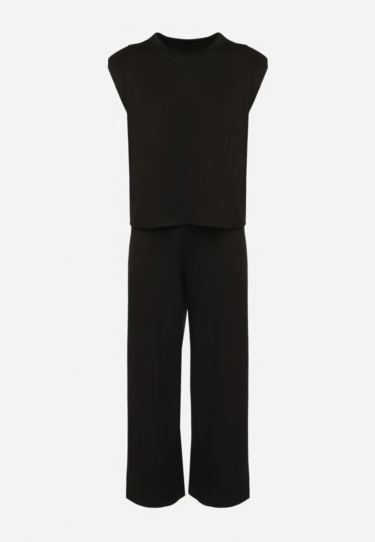 jumelle Komplet negru cu vâscoză Tricou cu umeri întăriți și Pantaloni largi Nevisari