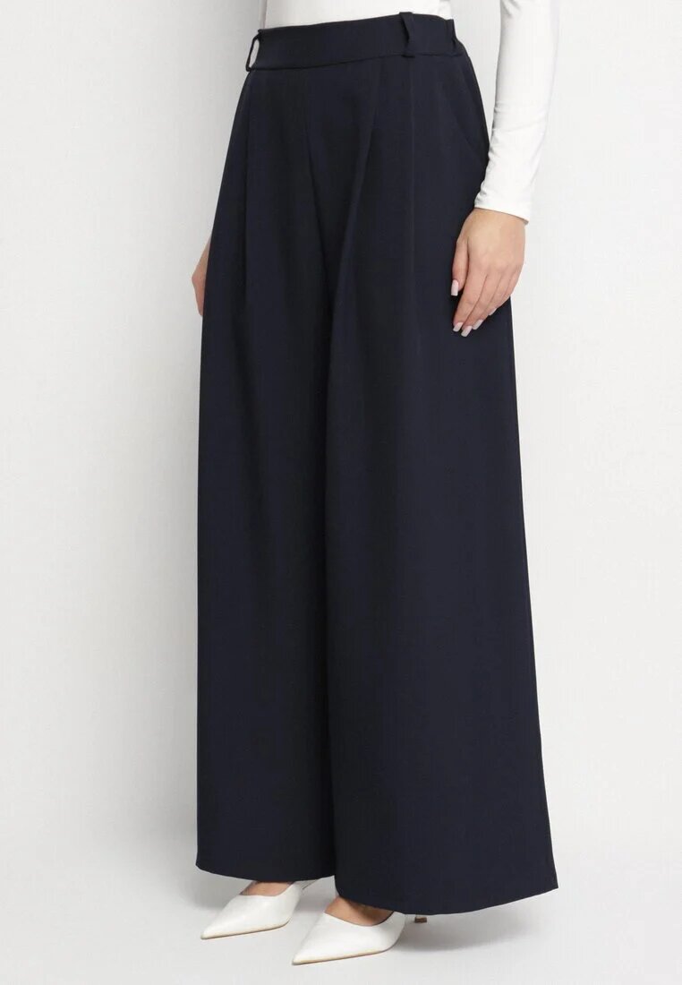 jumelle Pantaloni bleumarin stil Palazzo cu buzunare laterale Adivena