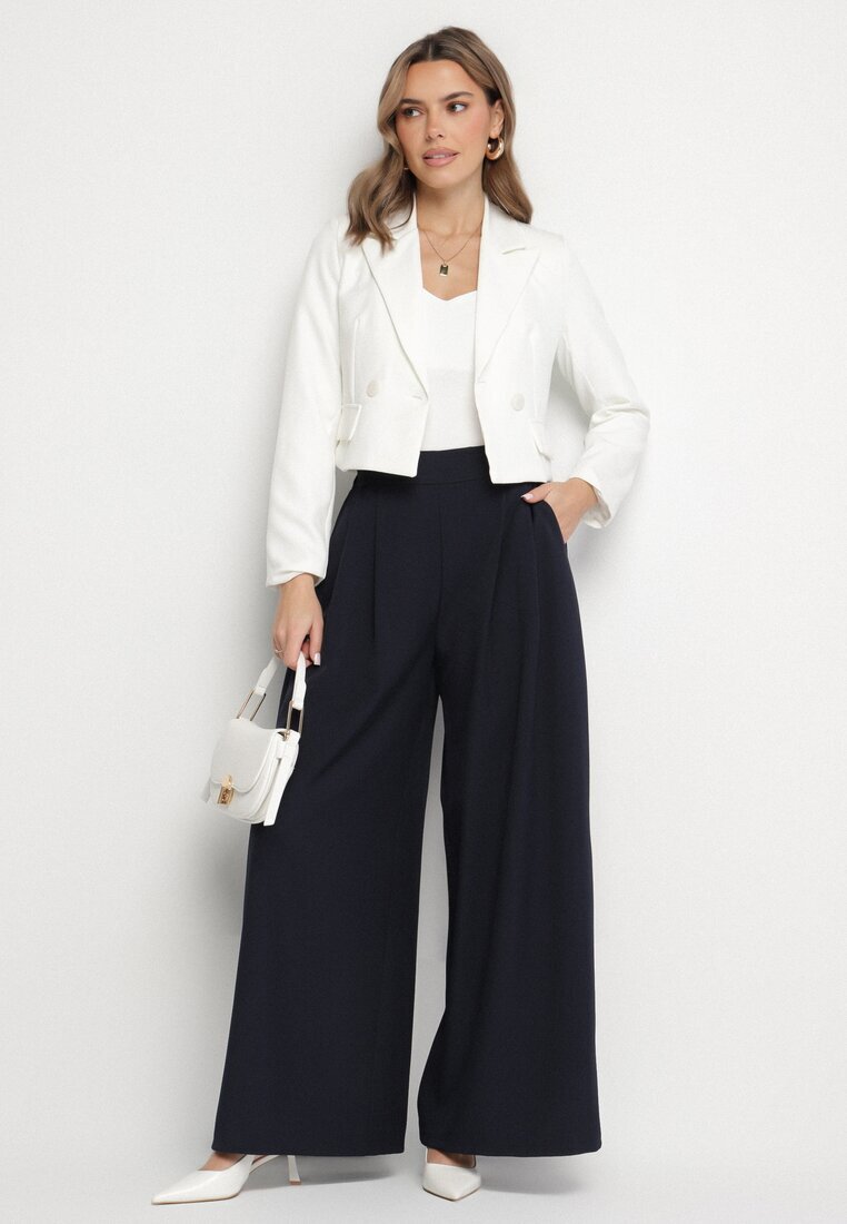 jumelle Pantaloni bleumarin stil Palazzo cu buzunare laterale Adivena