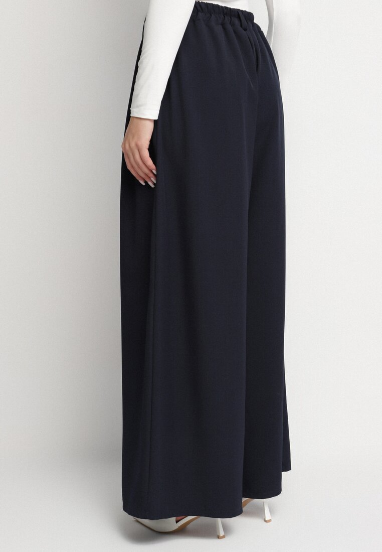 jumelle Pantaloni bleumarin stil Palazzo cu buzunare laterale Adivena