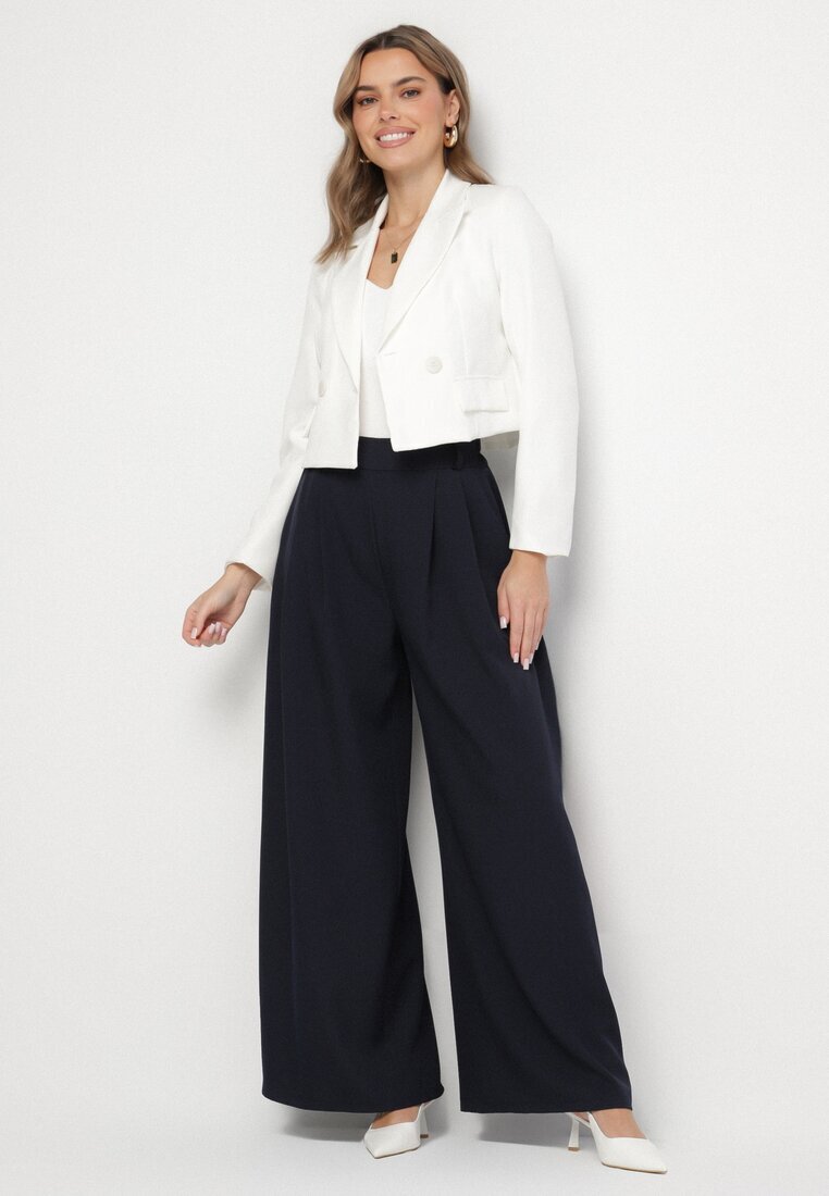 jumelle Pantaloni bleumarin stil Palazzo cu buzunare laterale Adivena