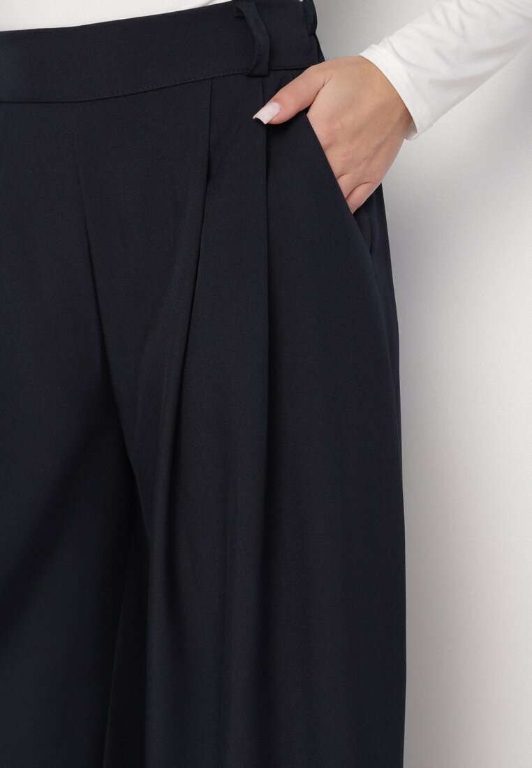 jumelle Pantaloni bleumarin stil Palazzo cu buzunare laterale Adivena