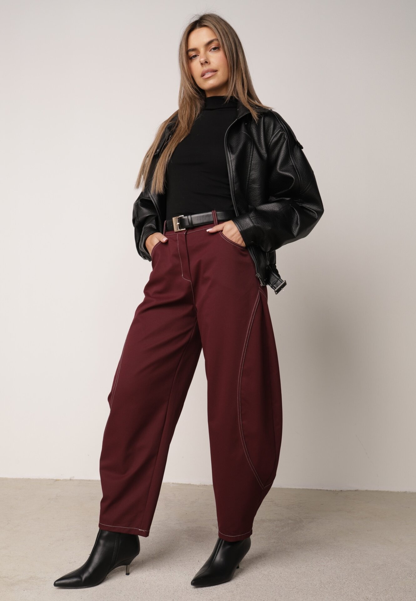 jumelle Pantaloni Casual Balloon cu cusături contrastante Aretuza Bordo