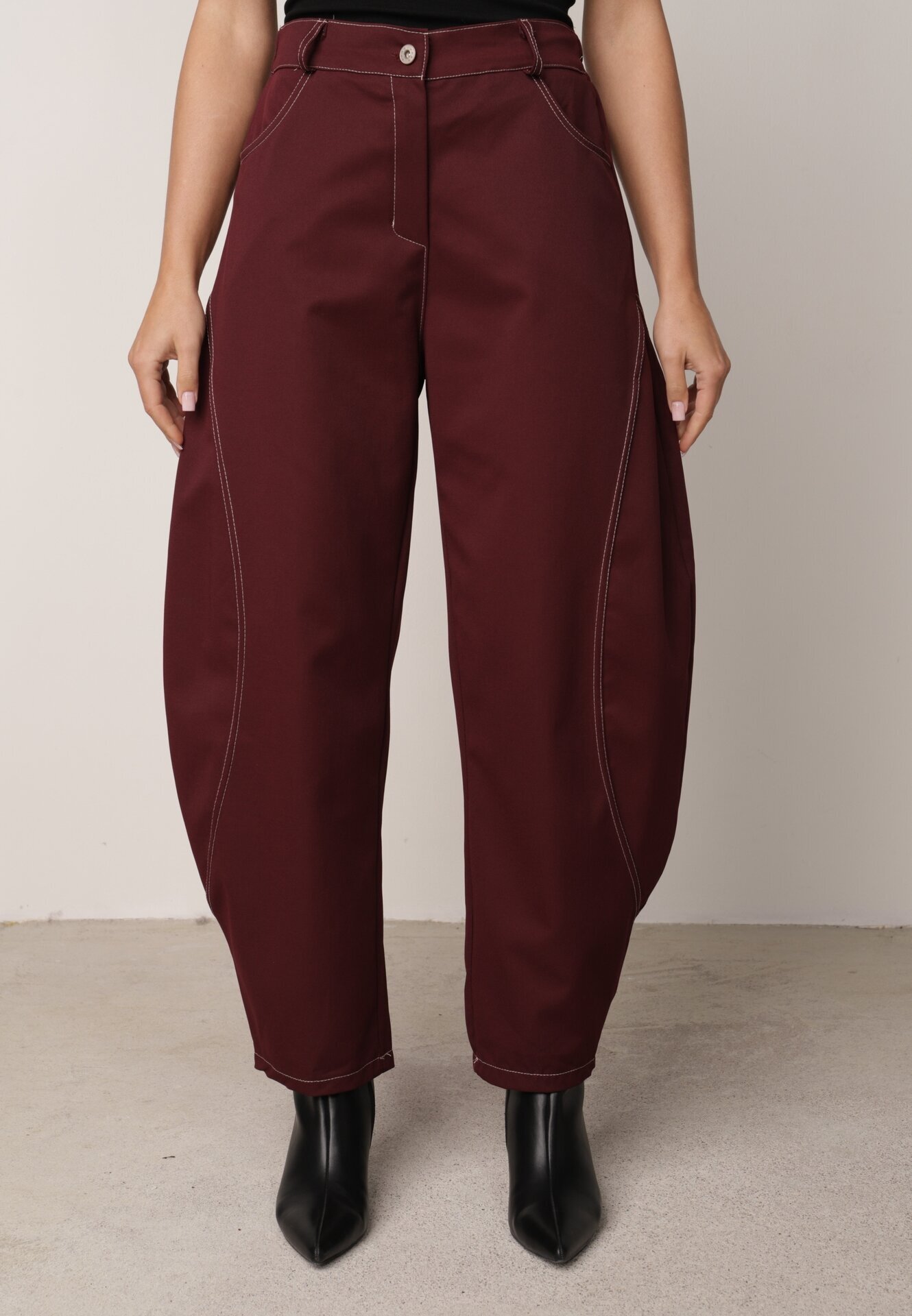 jumelle Pantaloni Casual Balloon cu cusături contrastante Aretuza Bordo