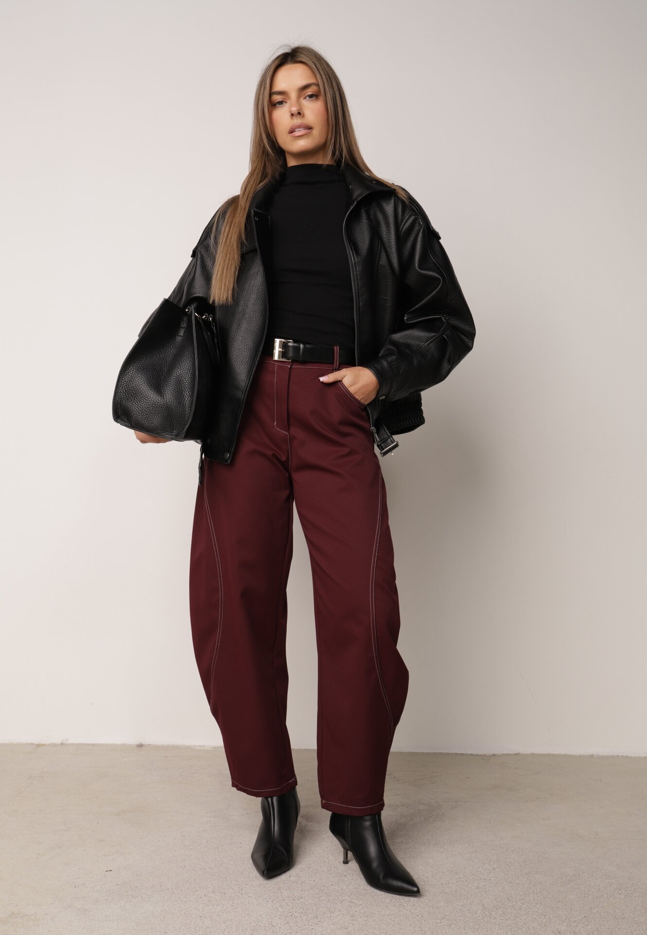 jumelle Pantaloni Casual Balloon cu cusături contrastante Aretuza Bordo