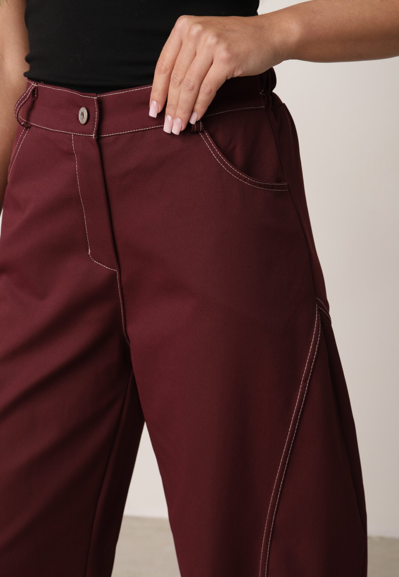 jumelle Pantaloni Casual Balloon cu cusături contrastante Aretuza Bordo