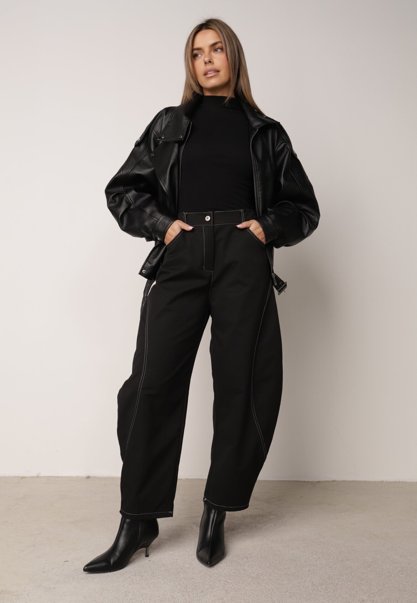 jumelle Pantaloni Casual Balloon cu cusături contrastante Aretuza Negri