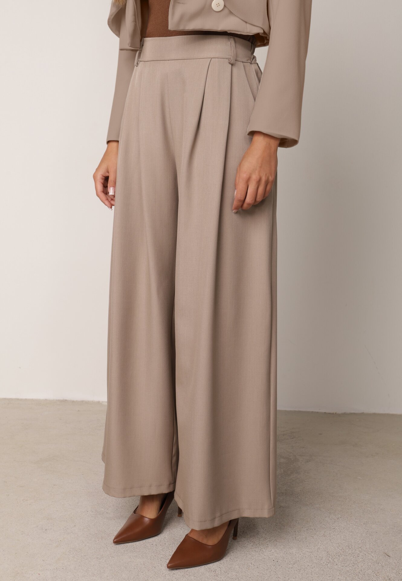 jumelle Pantaloni Maro deschis stil Palazzo cu buzunare oblice Adivena