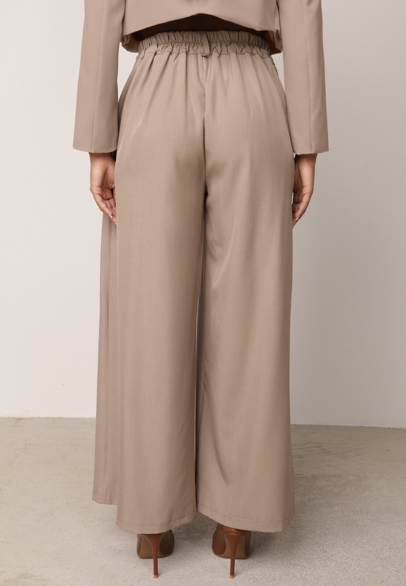 jumelle Pantaloni Maro deschis stil Palazzo cu buzunare oblice Adivena