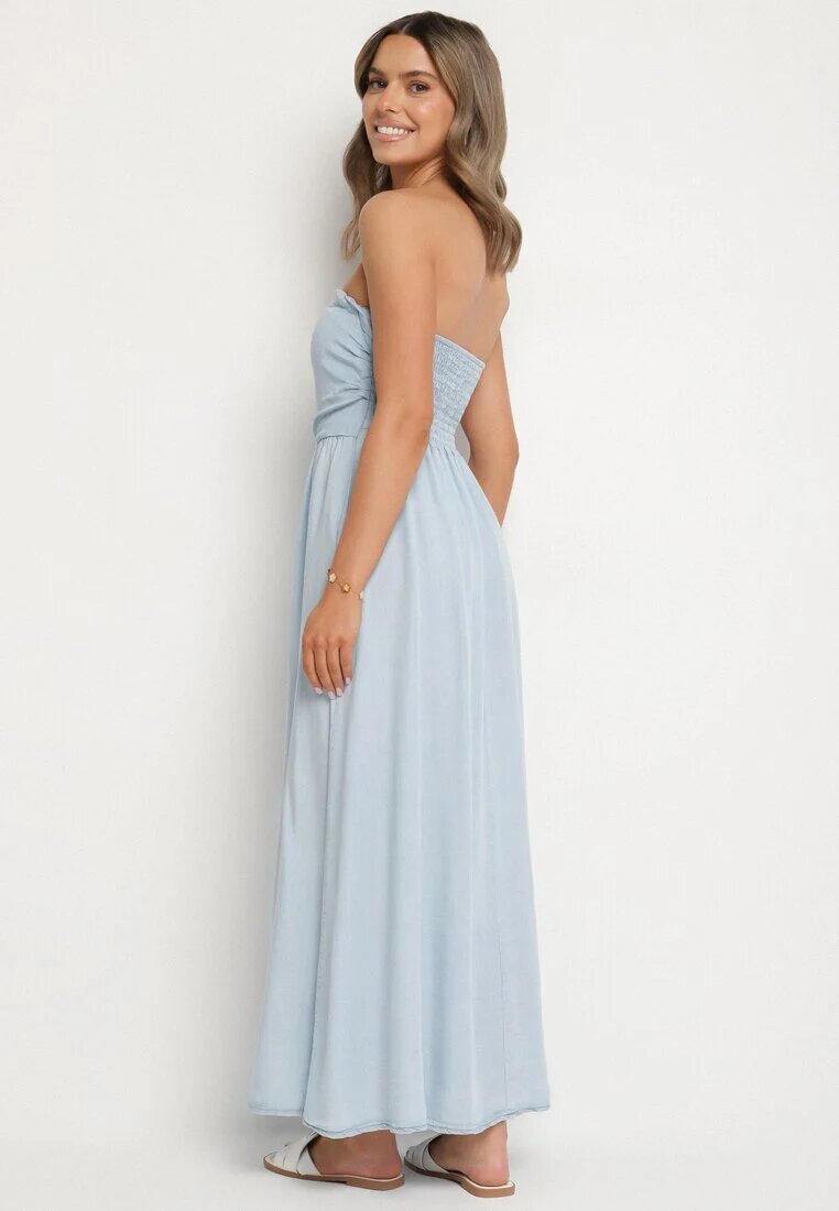 jumelle Rochie Albastru Deschis Cloche cu Decolteu Tip Bandeau Mavilore