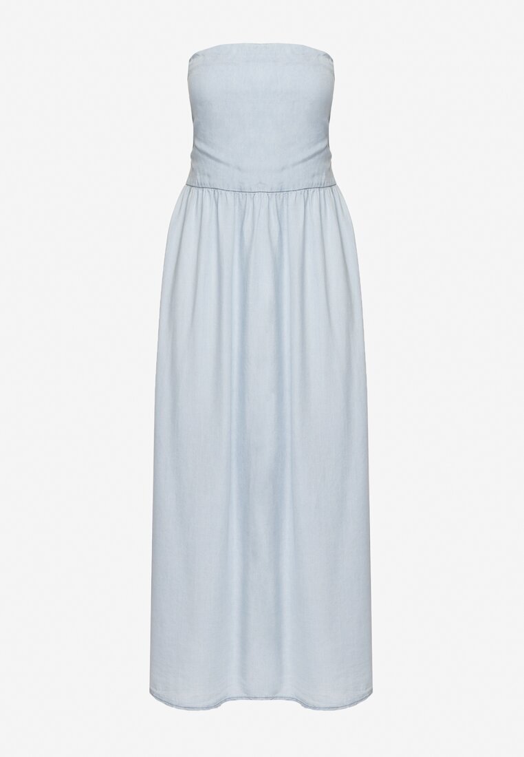 jumelle Rochie Albastru Deschis Cloche cu Decolteu Tip Bandeau Mavilore