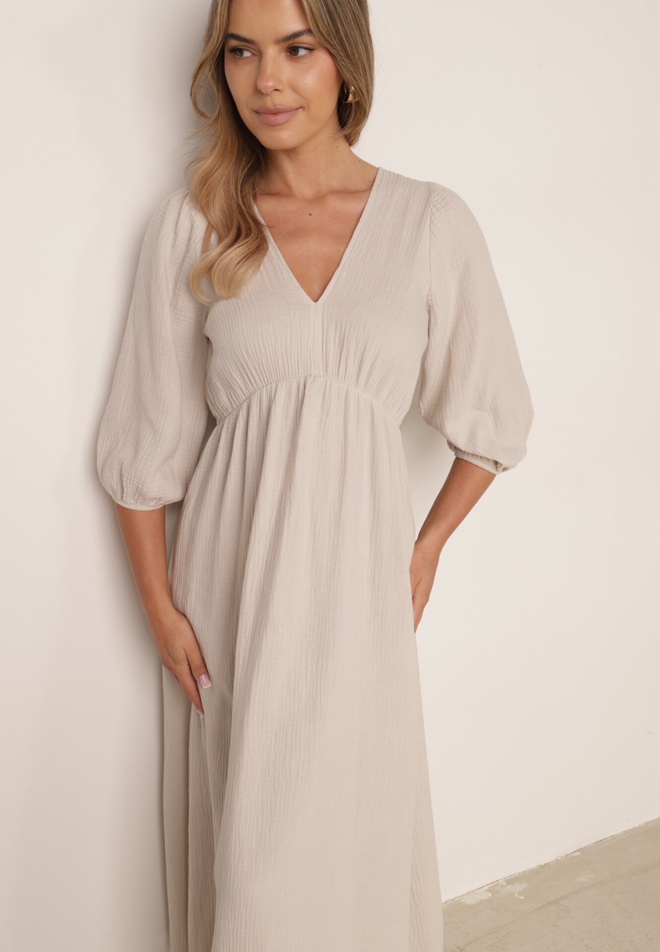 jumelle Rochie Bej Evazată Din bumbac Boho cu cordon și elastic în talie Lawla
