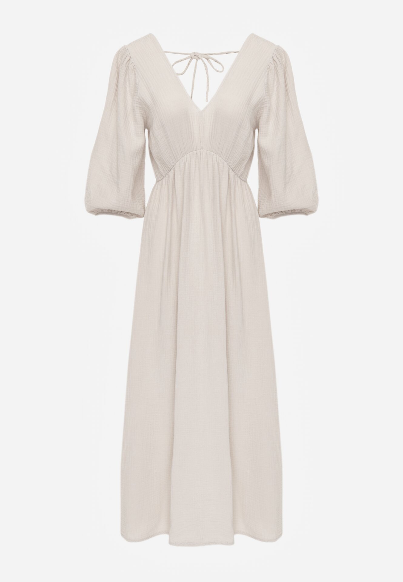 jumelle Rochie Bej Evazată Din bumbac Boho cu cordon și elastic în talie Lawla