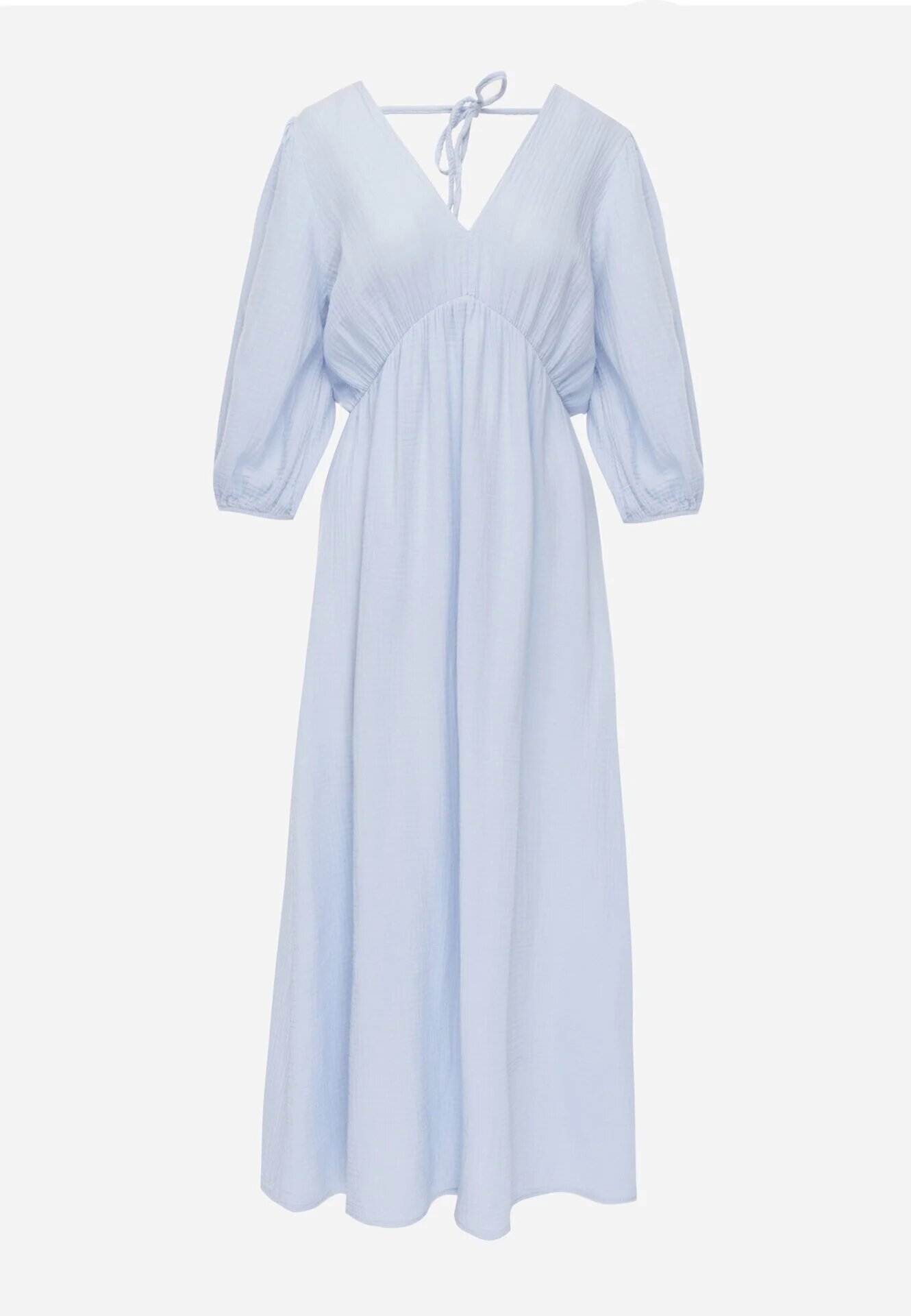jumelle Rochie Evazată Din Bumbac Albastru Deschis Boho cu Legătură și cu Elastic în Talie Lawla