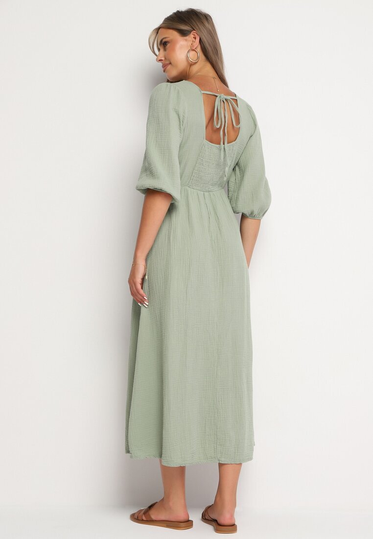 jumelle Rochie evazată din bumbac Boho Verde închis cu legătură și elastic în talie Lawla