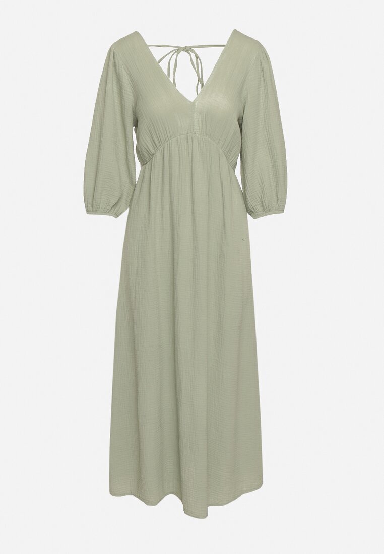 jumelle Rochie evazată din bumbac Boho Verde închis cu legătură și elastic în talie Lawla