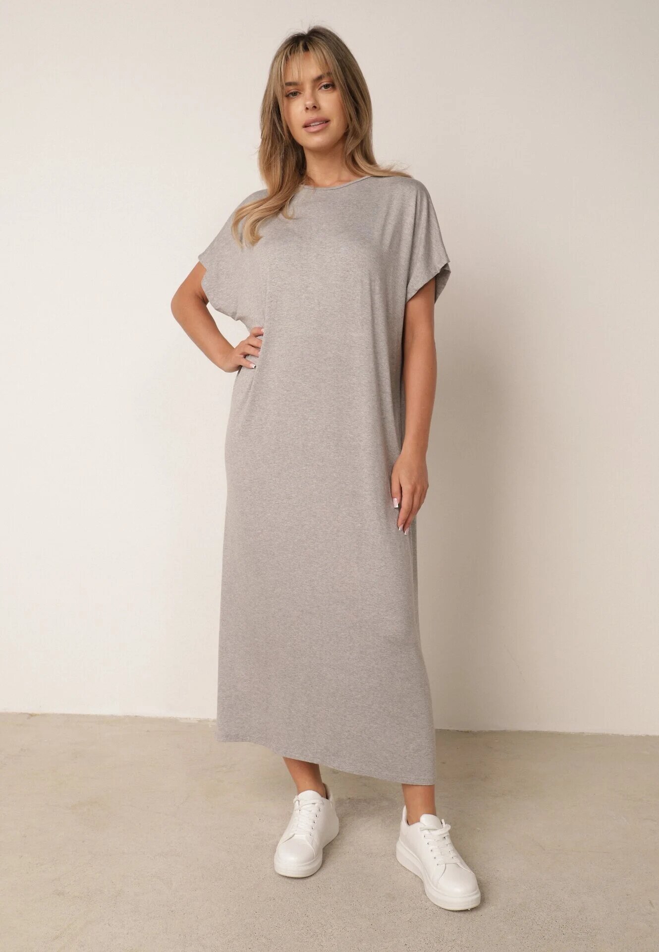 jumelle Rochie Gri Din Viscoză cu Croială Boxy cu Șliț Vimerina