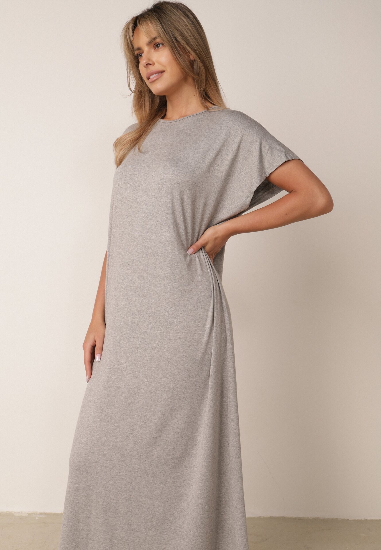jumelle Rochie Gri Din Viscoză cu Croială Boxy cu Șliț Vimerina
