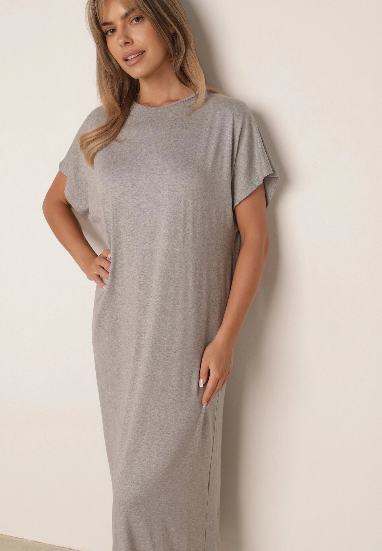 jumelle Rochie Gri Din Viscoză cu Croială Boxy cu Șliț Vimerina